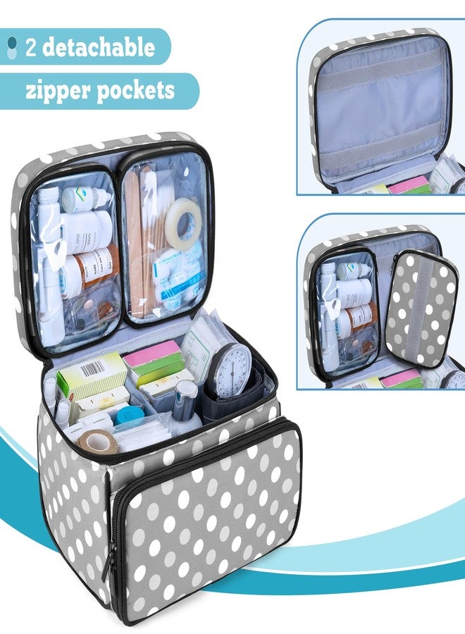 LUXJA Medicine Bag with 2 Detachable Clear Pouches, Pill Bottle Organizer with Detachable Dividers (Suitable for Home or Travel Use), Gray Dots - Image 2